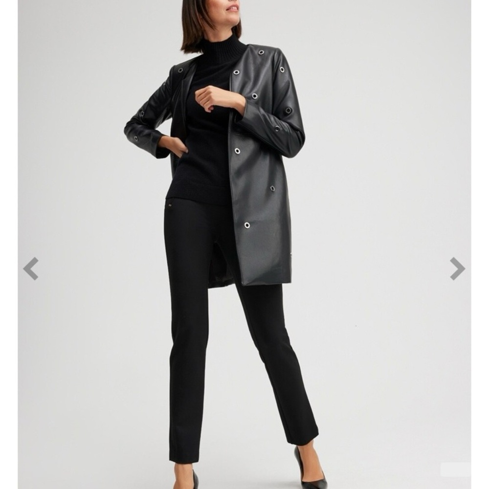 Chico's Black Long Open-Front Coat FAUX LAMB LEATHER